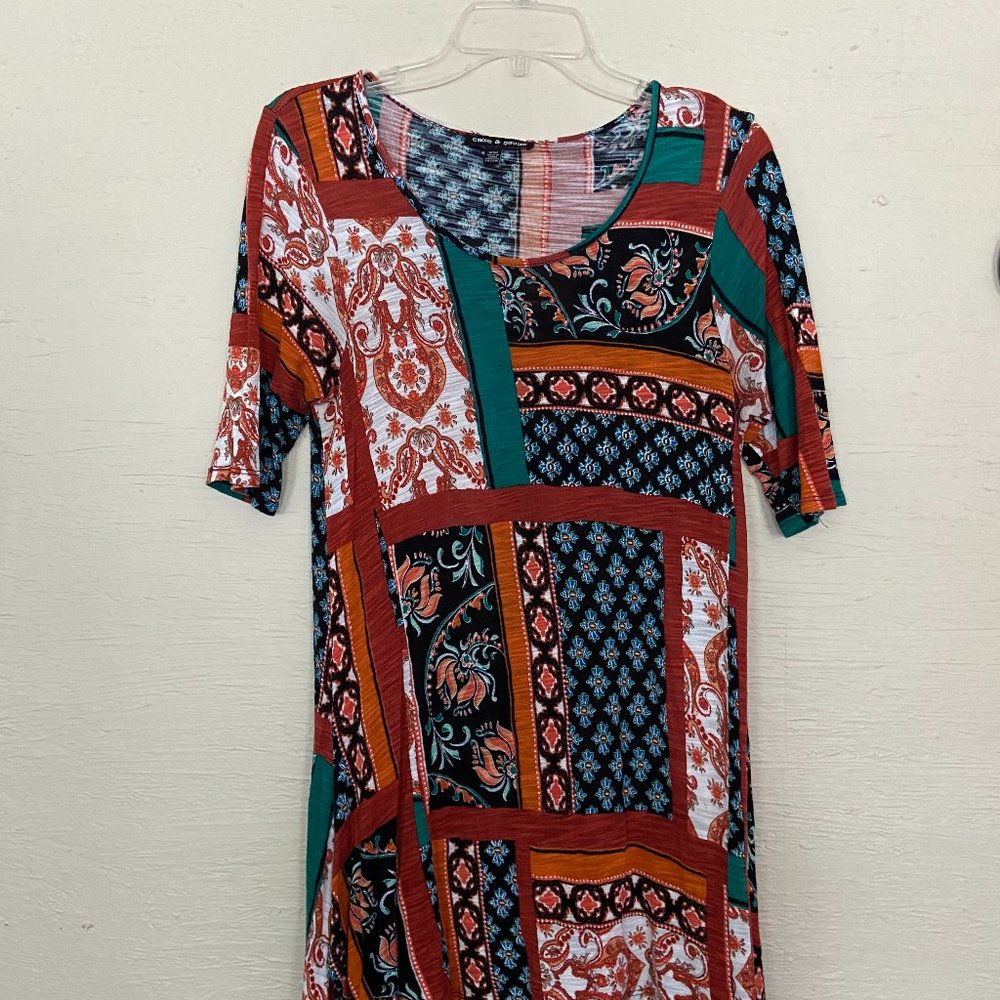 CABLE & GAUGE Scoop Neck Dress Viscose Fabric Size Medium  Sharkbite Hem